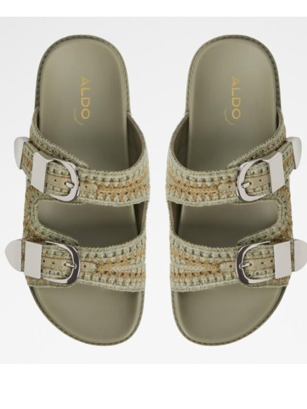NEW Aldo Olive Green Double-Buckle Slide Sandals Footbed Olive Green Buckle 13